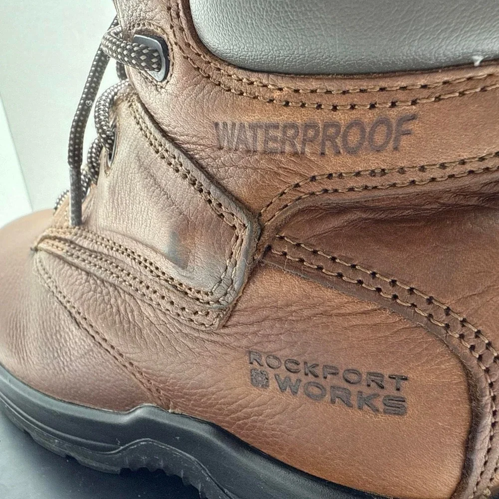 Rockport Works RK6628 Brown Leather Waterproof Composite Toe Work Boots Mens 7M